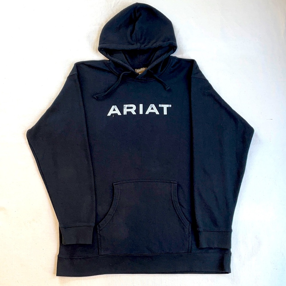 🇺🇸 MEN’S XXL TALL ARIAT BLACK & WHITE AMERICAN FLAG HOODIE EUC